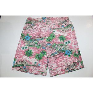 Vintage Hawaiian 80s Cotton Shorts Hunter Hibiscus Floral Pink RARE 8" Inseam 38